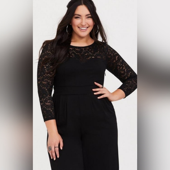 Torrid, NWOT, Black Lace Sweetheart Bodice Challis, Wide Leg Jumpsuit, Size 3X - Picture 8 of 9